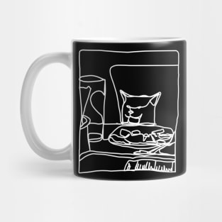 Half Memes Woman Yelling at Cat White Line Doodle Mug